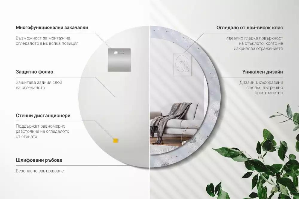 Espejo redondo impreso Dientes de león