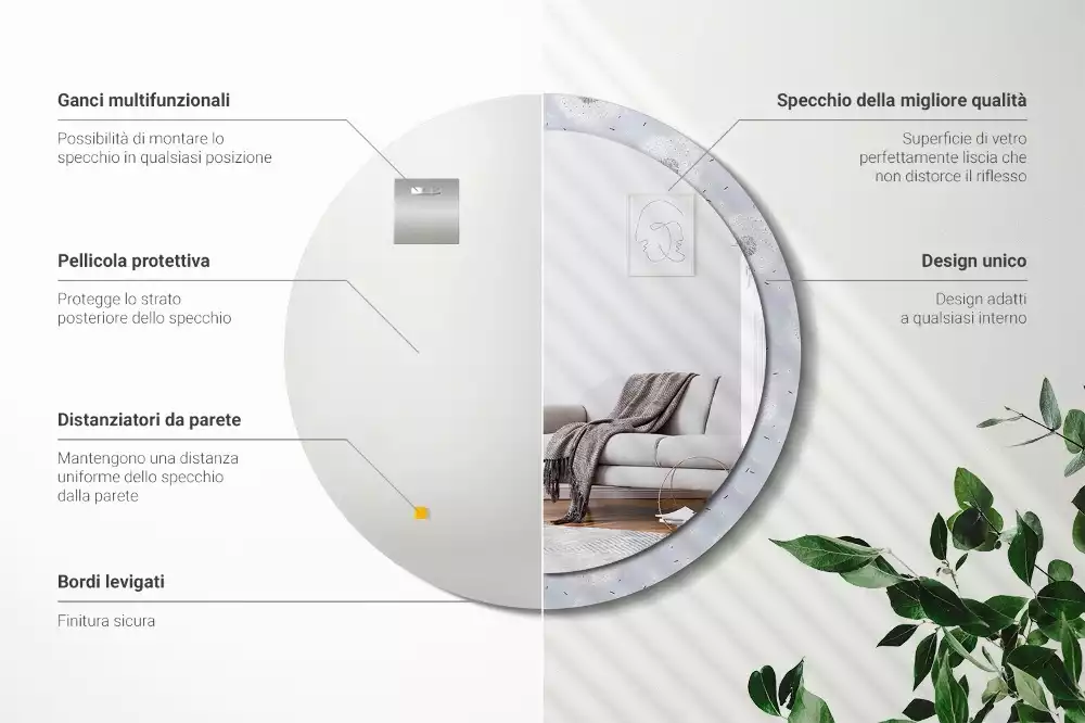 Espejo redondo impreso Dientes de león