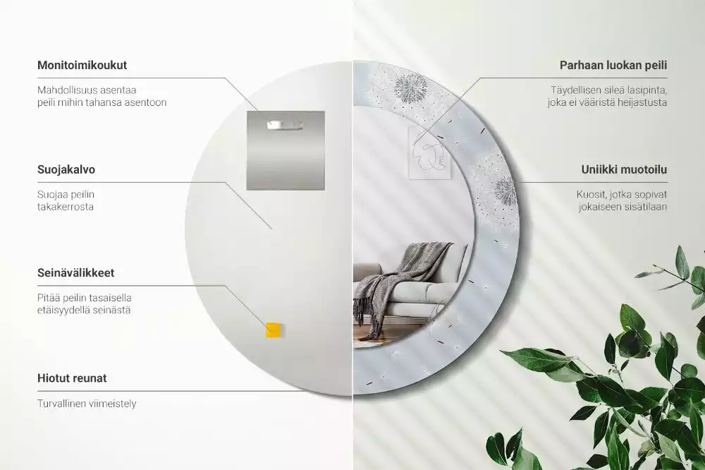 Espejo redondo impreso Dientes de león