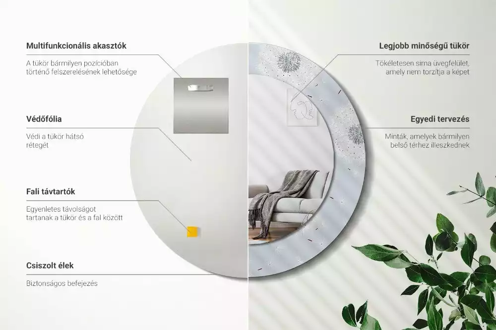 Espejo redondo impreso Dientes de león