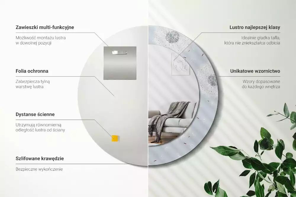 Espejo redondo impreso Dientes de león