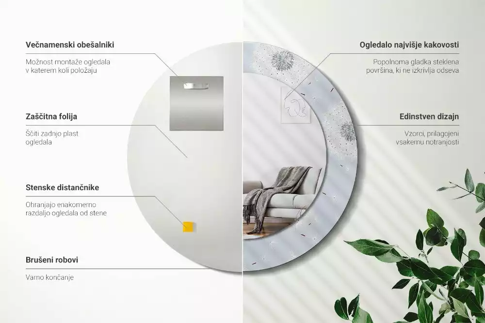 Espejo redondo impreso Dientes de león