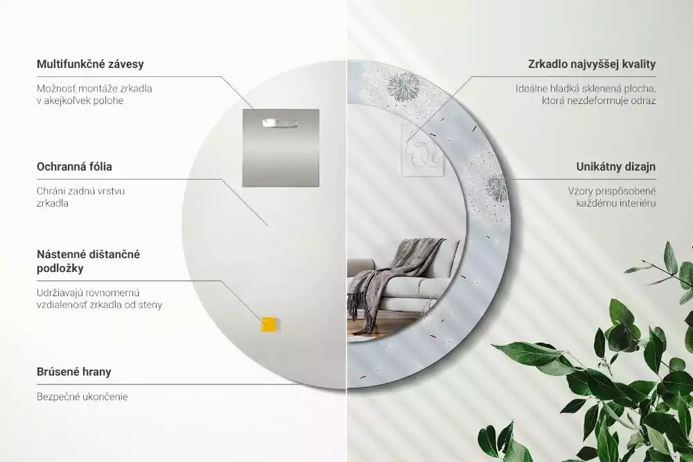 Espejo redondo impreso Dientes de león