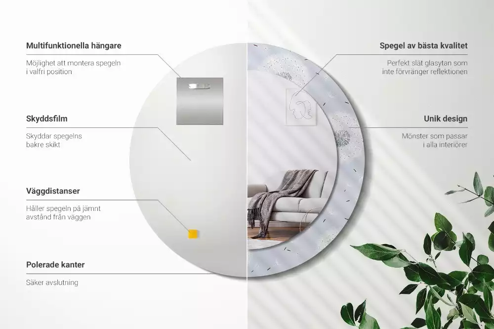 Espejo redondo impreso Dientes de león