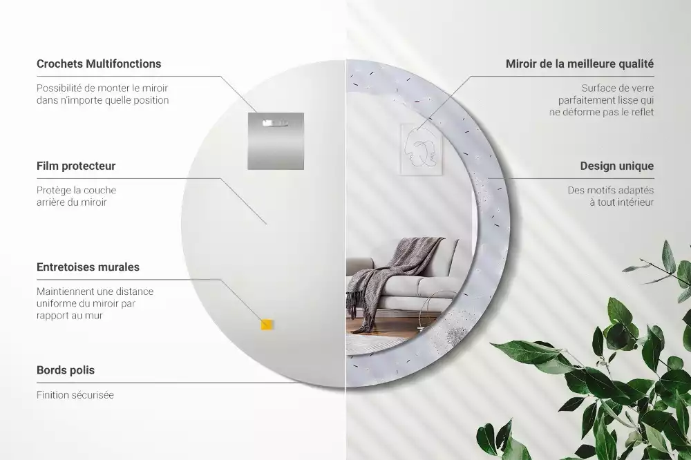 Espejo redondo impreso Dientes de león