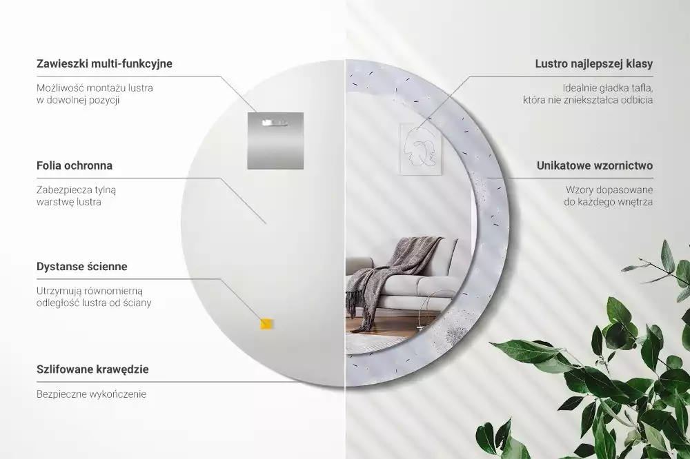 Espejo redondo impreso Dientes de león