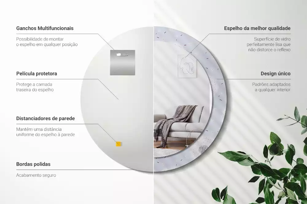 Espejo redondo impreso Dientes de león