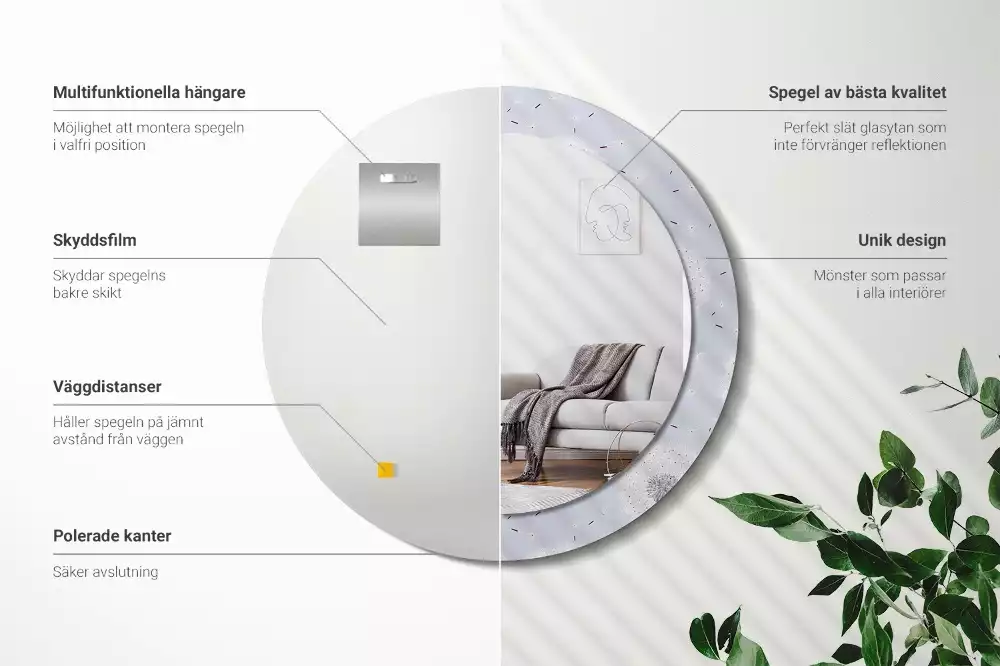 Espejo redondo impreso Dientes de león