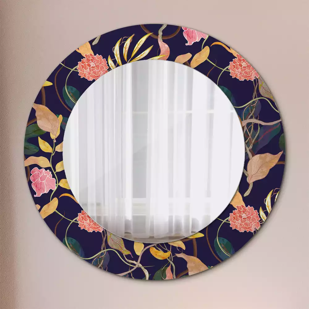 Espejo redondo con decoración Plantas de acuarela