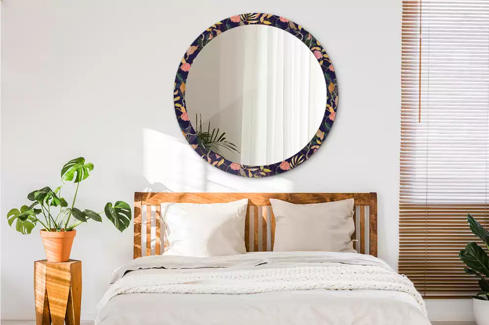 Espejo redondo con decoración Plantas de acuarela