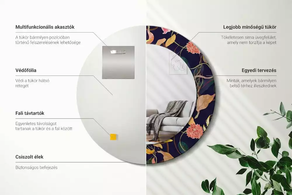 Espejo redondo con decoración Plantas de acuarela