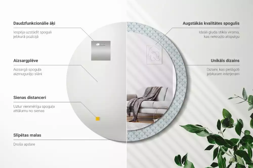 Espejo redondo con decoración Patrón vintage retro