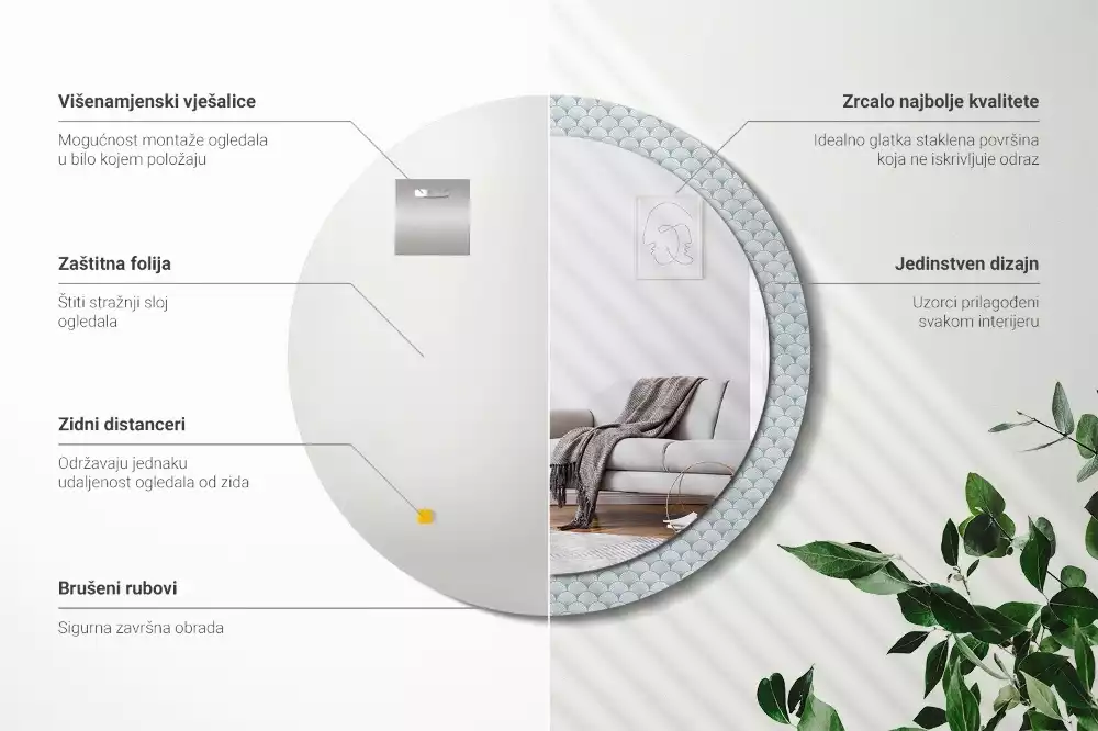 Espejo redondo con decoración Patrón vintage retro