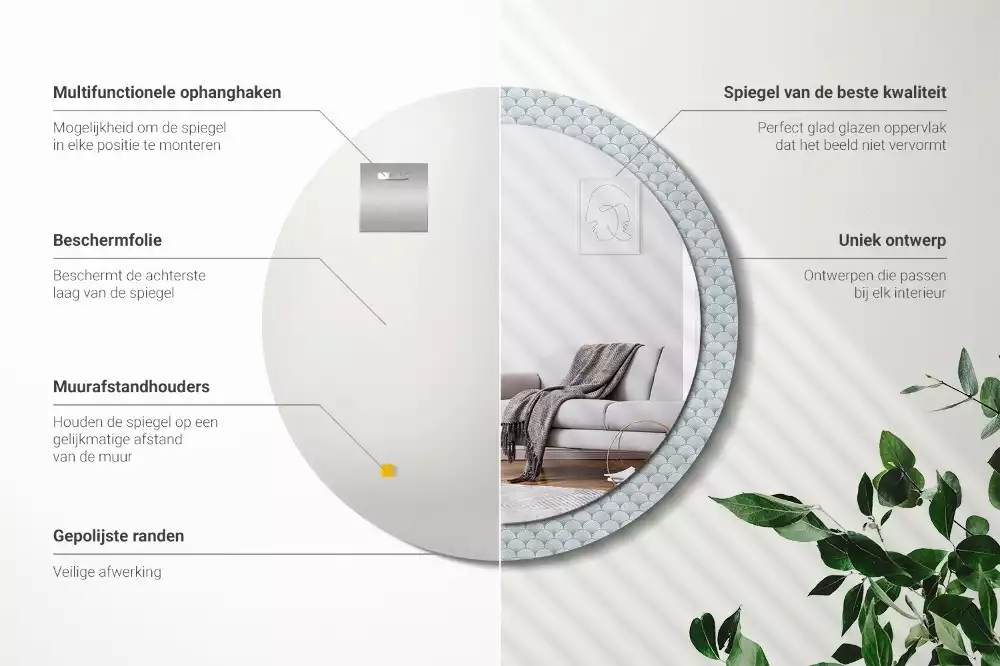 Espejo redondo con decoración Patrón vintage retro