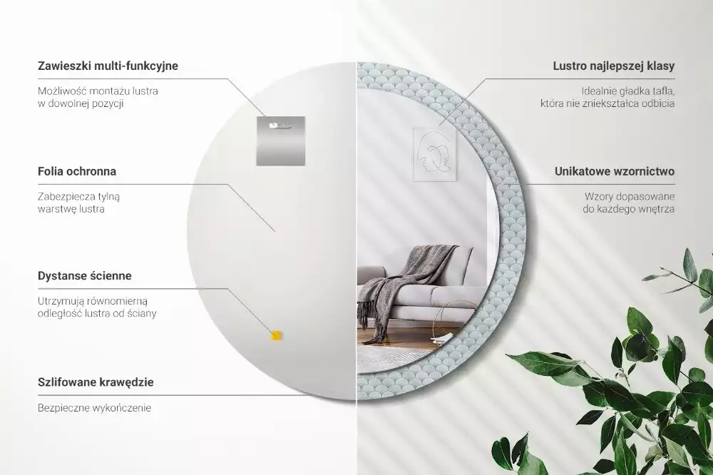 Espejo redondo con decoración Patrón vintage retro