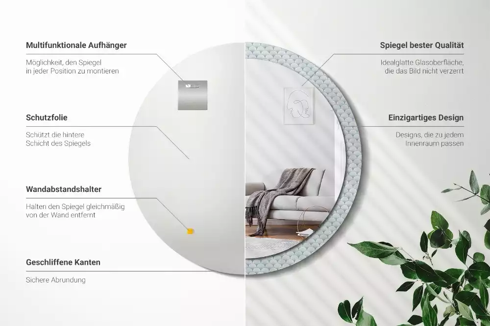 Espejo redondo con decoración Patrón vintage retro