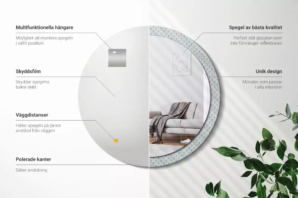 Espejo redondo con decoración Patrón vintage retro