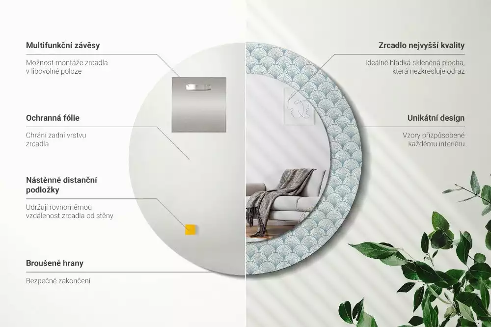 Espejo redondo con decoración Patrón vintage retro