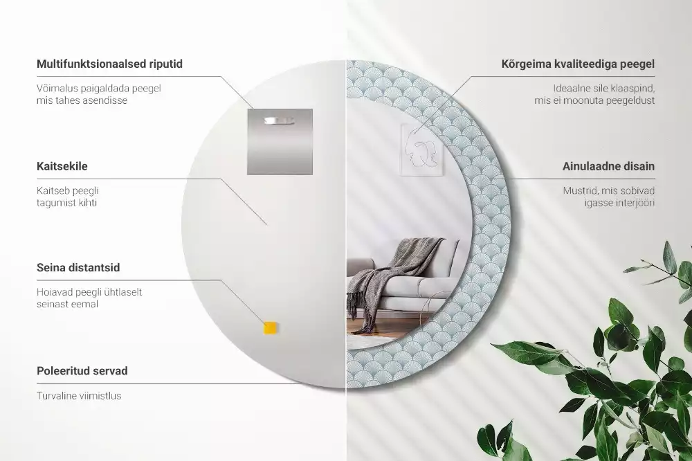 Espejo redondo con decoración Patrón vintage retro