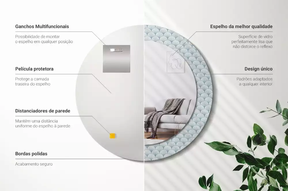 Espejo redondo con decoración Patrón vintage retro