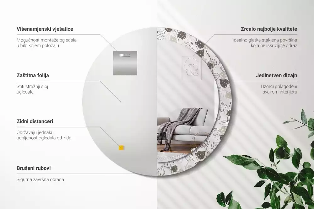 Espejo redondo estampado Floral abstracto