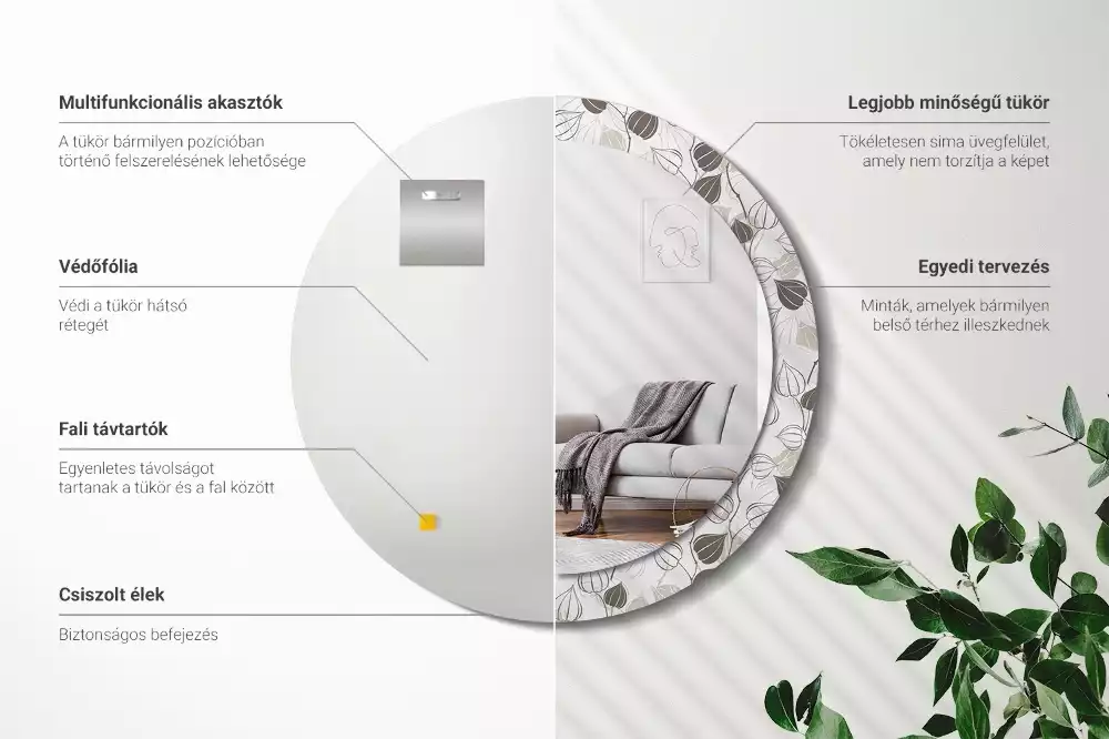 Espejo redondo estampado Floral abstracto