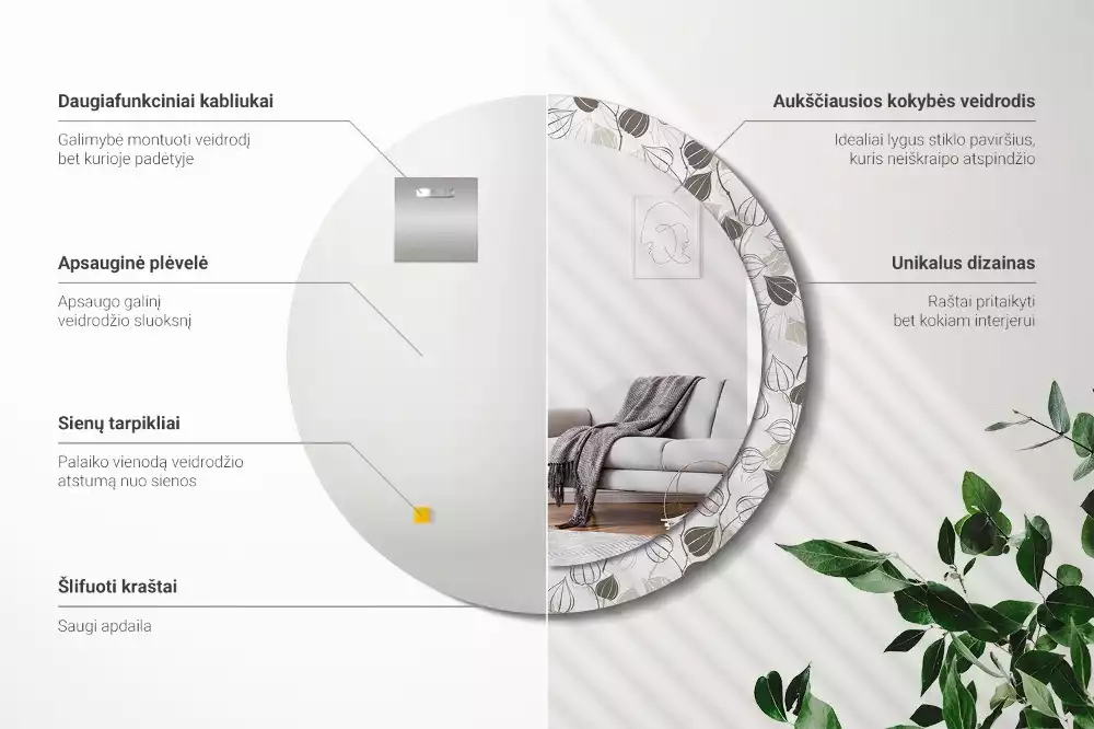 Espejo redondo estampado Floral abstracto