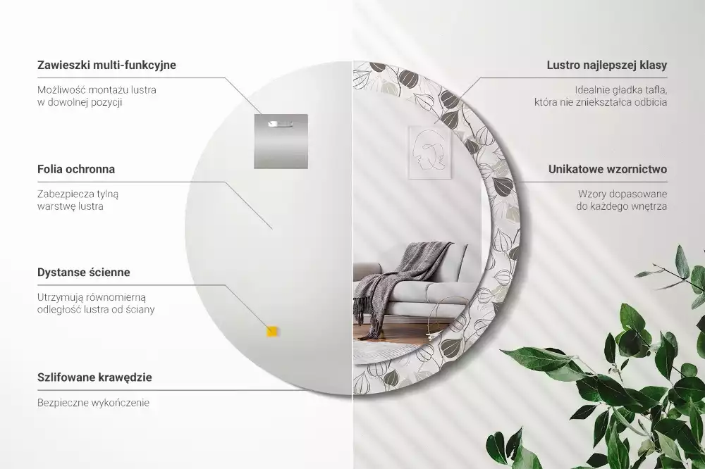 Espejo redondo estampado Floral abstracto