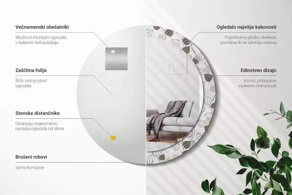 Espejo redondo estampado Floral abstracto