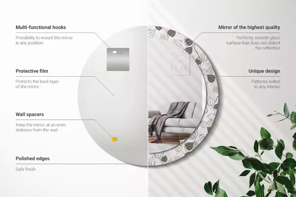 Espejo redondo estampado Floral abstracto