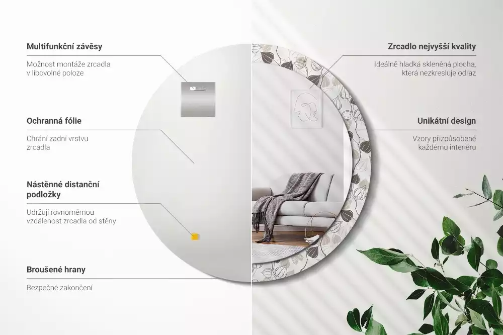 Espejo redondo estampado Floral abstracto