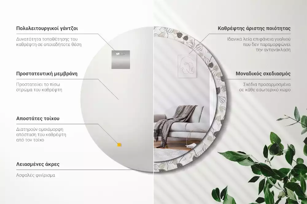 Espejo redondo estampado Floral abstracto