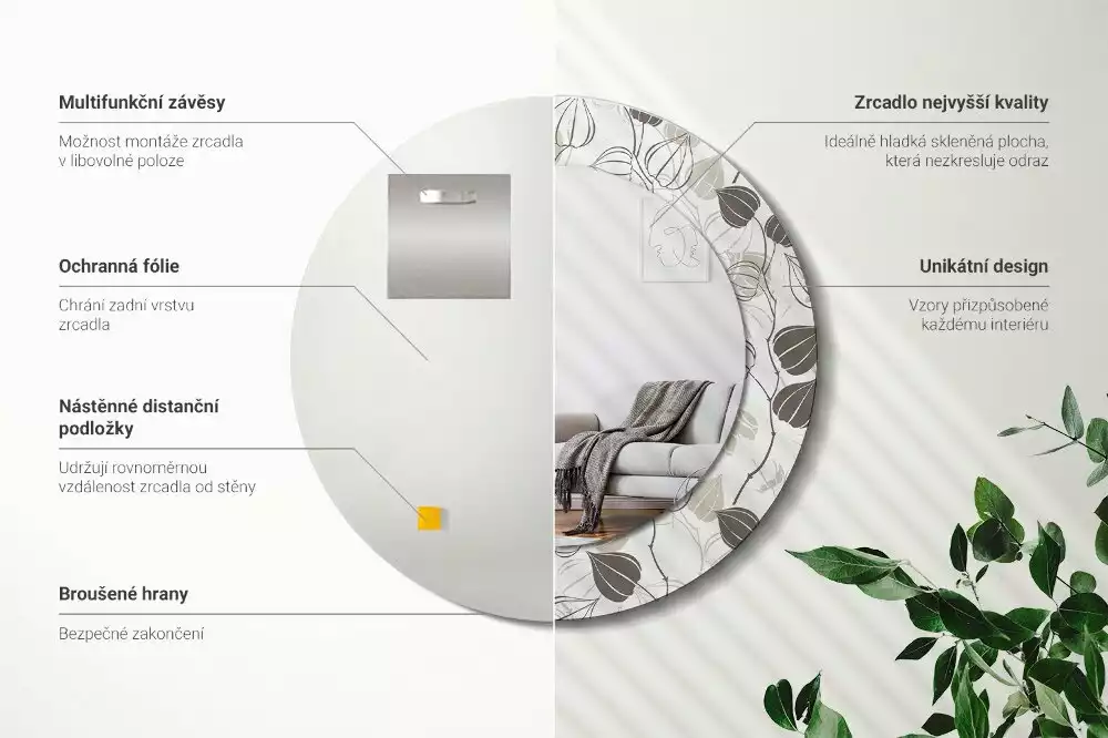 Espejo redondo estampado Floral abstracto