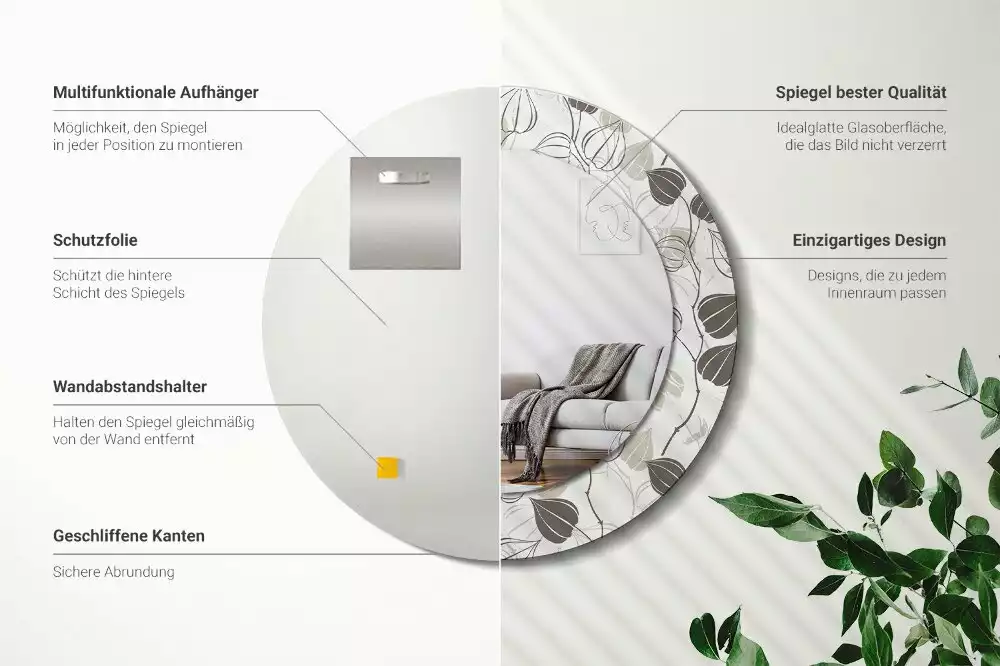 Espejo redondo estampado Floral abstracto