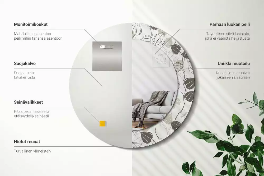 Espejo redondo estampado Floral abstracto