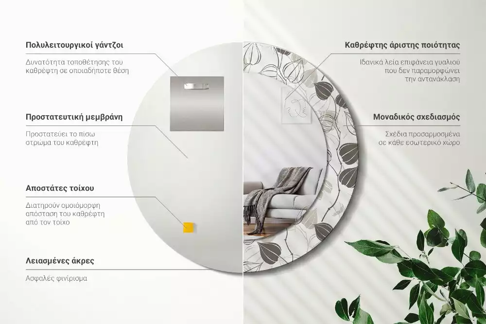 Espejo redondo estampado Floral abstracto