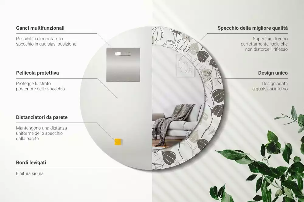 Espejo redondo estampado Floral abstracto