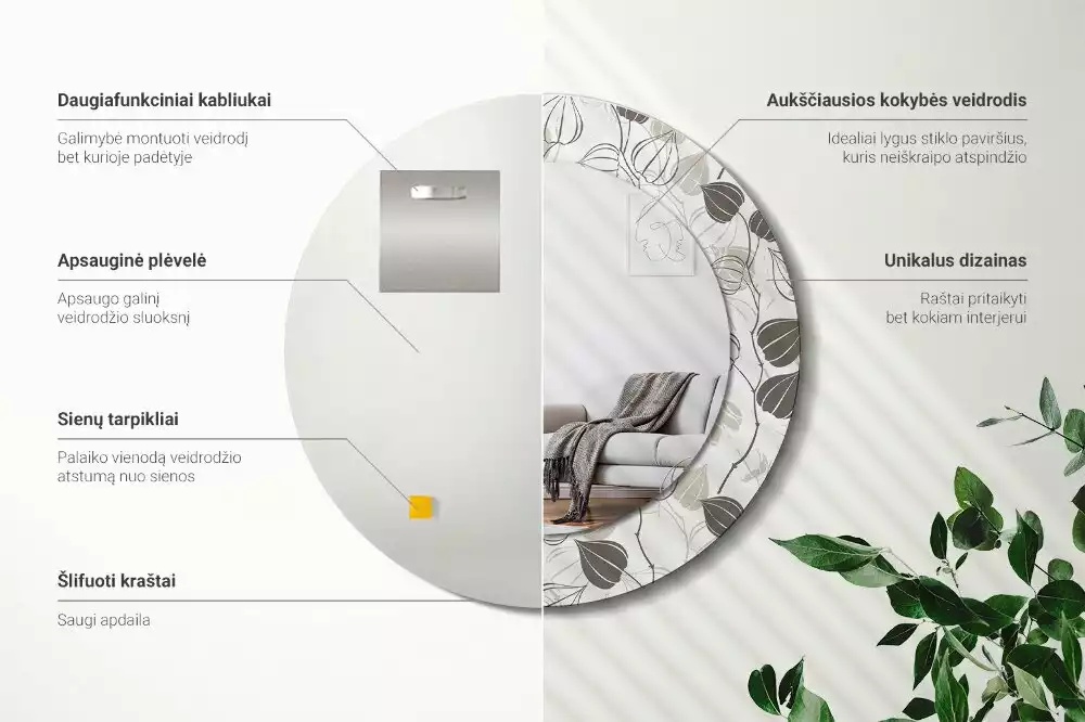 Espejo redondo estampado Floral abstracto