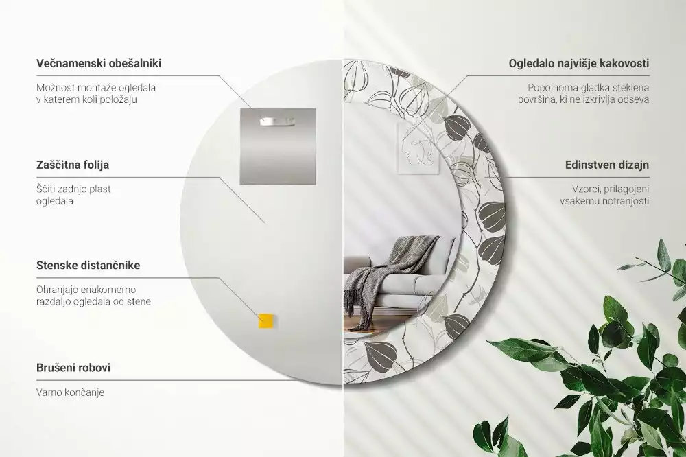 Espejo redondo estampado Floral abstracto