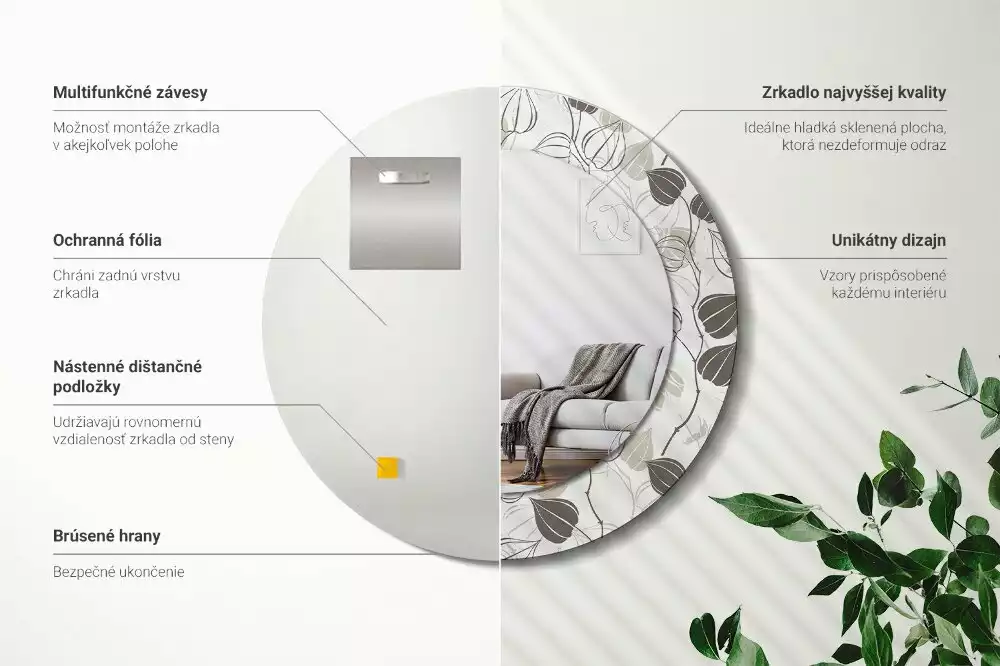 Espejo redondo estampado Floral abstracto