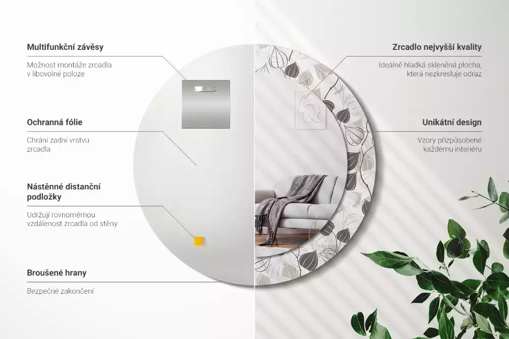 Espejo redondo estampado Floral abstracto