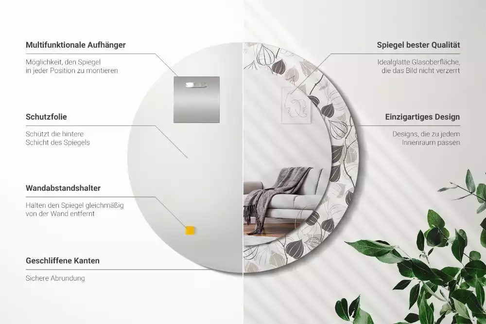 Espejo redondo estampado Floral abstracto