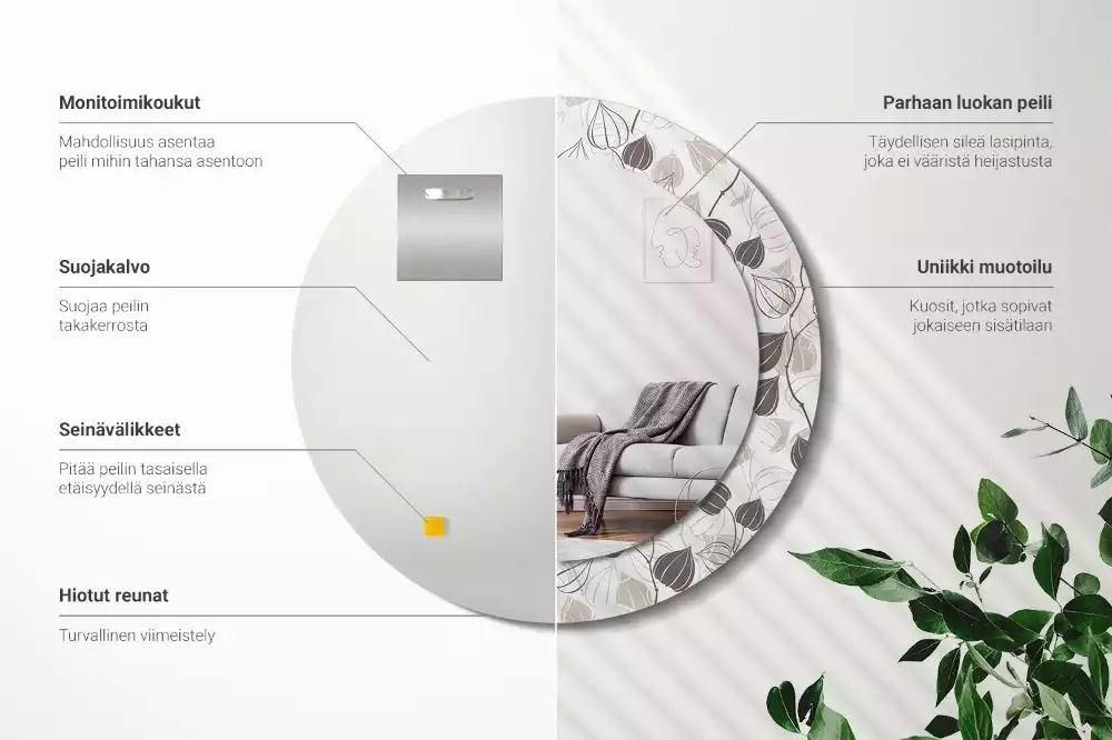 Espejo redondo estampado Floral abstracto