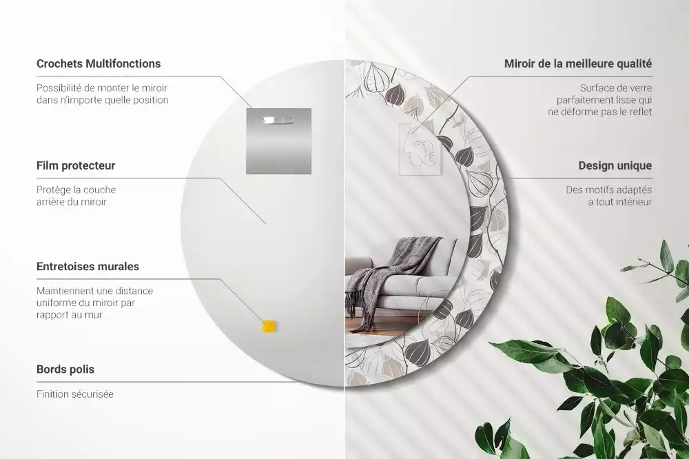 Espejo redondo estampado Floral abstracto