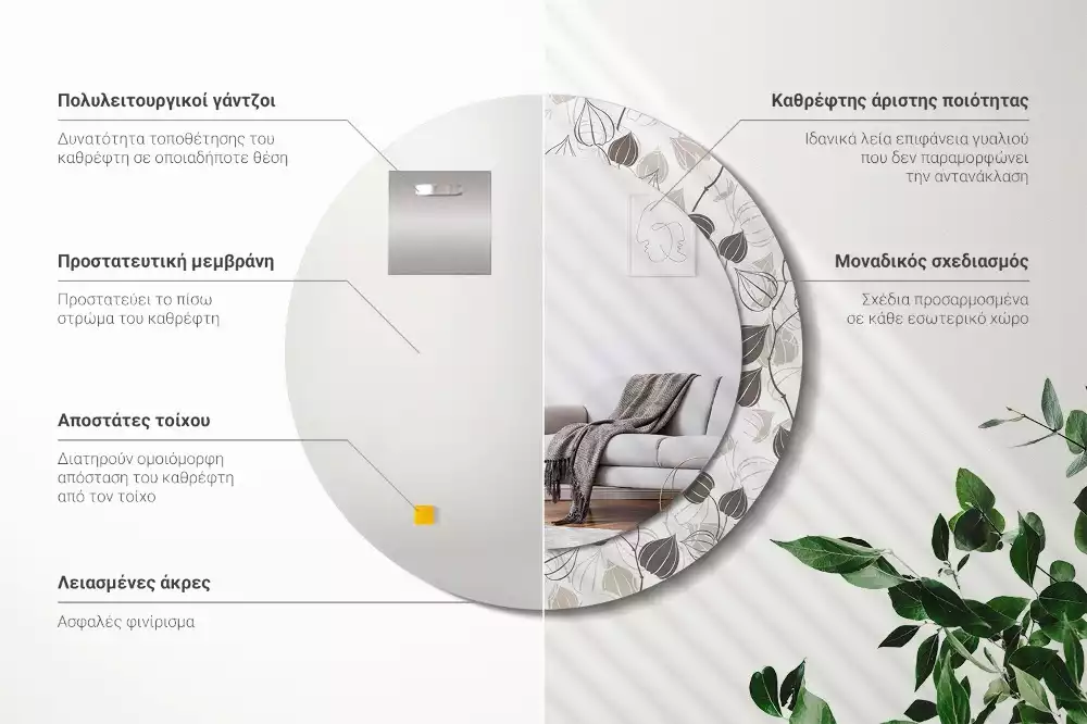 Espejo redondo estampado Floral abstracto