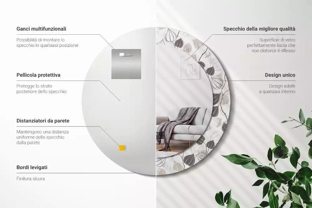 Espejo redondo estampado Floral abstracto