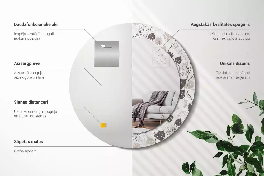 Espejo redondo estampado Floral abstracto