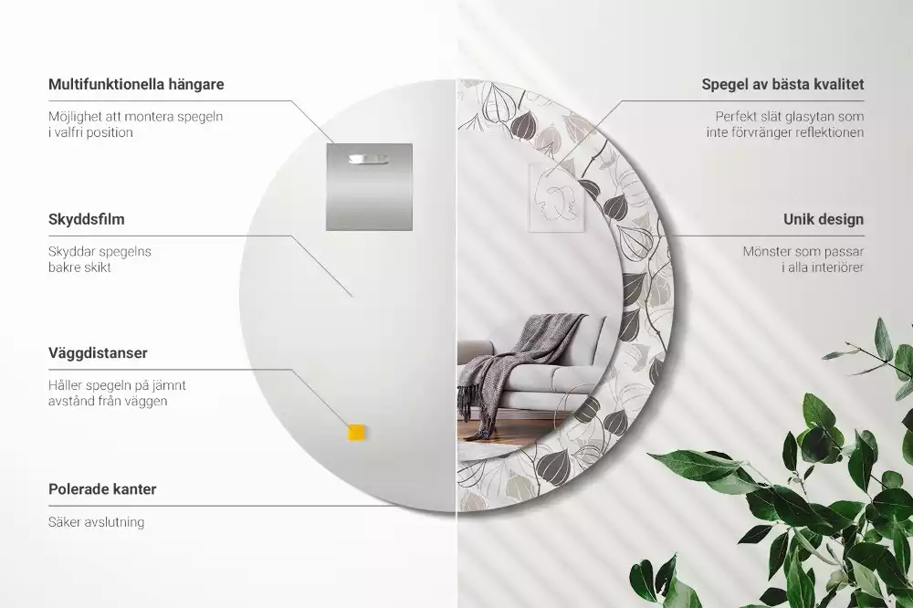 Espejo redondo estampado Floral abstracto