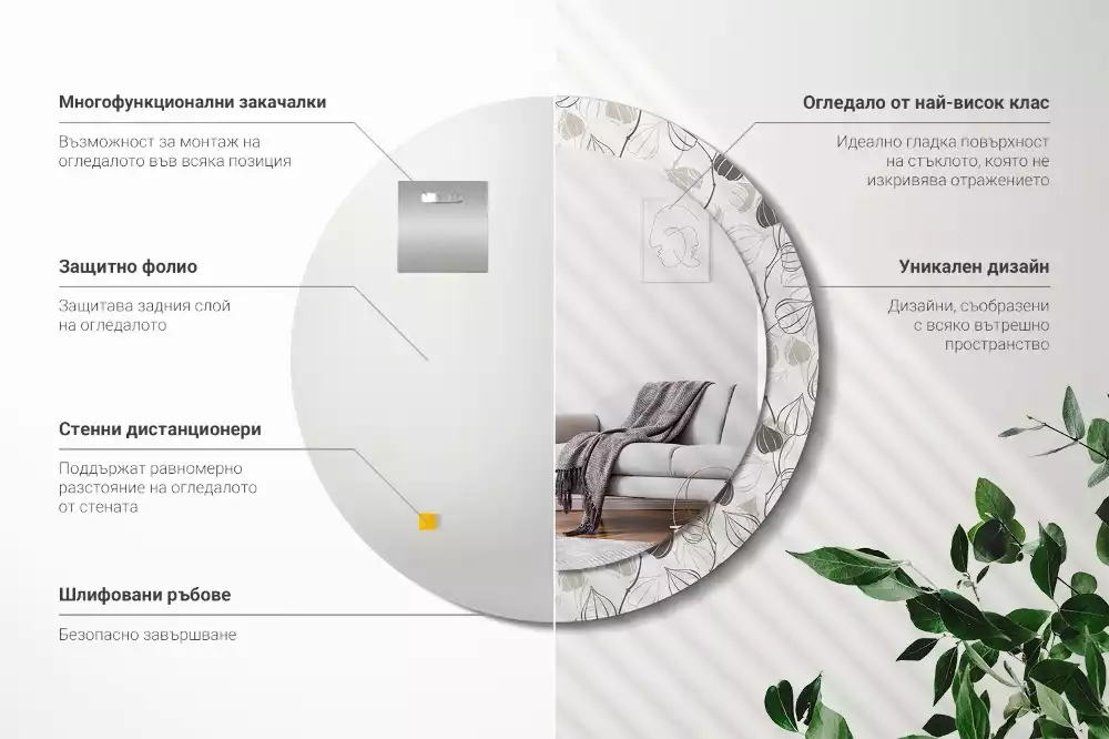 Espejo redondo estampado Floral abstracto