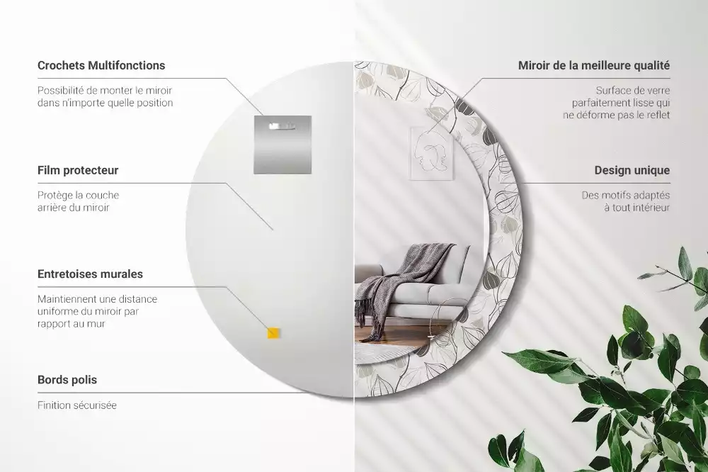 Espejo redondo estampado Floral abstracto